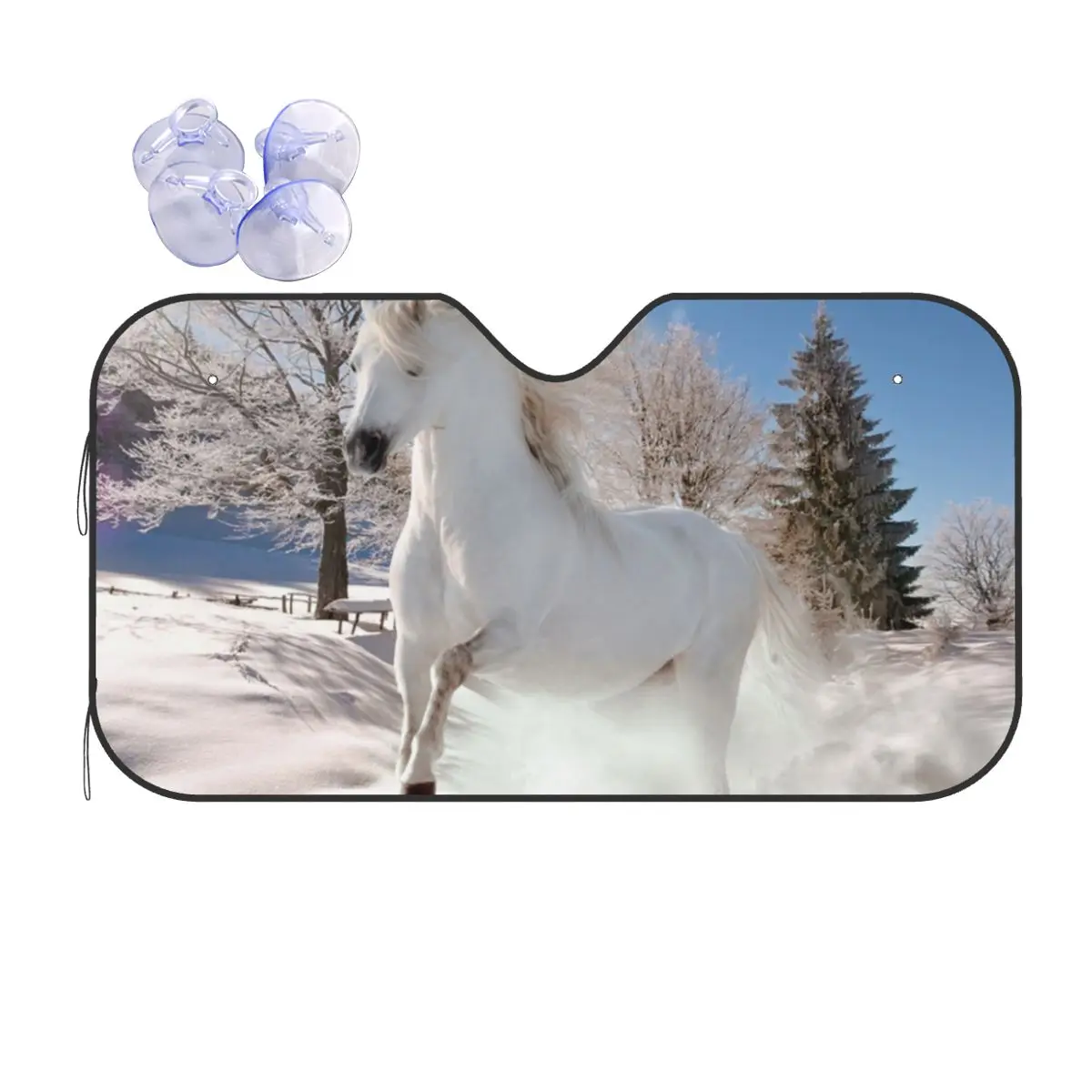 

White Horse Windshield Sunshade Galloping Animal Lovers Novelty Cover Front Block Window 76x140cm Car Sunshade Heat Reflector