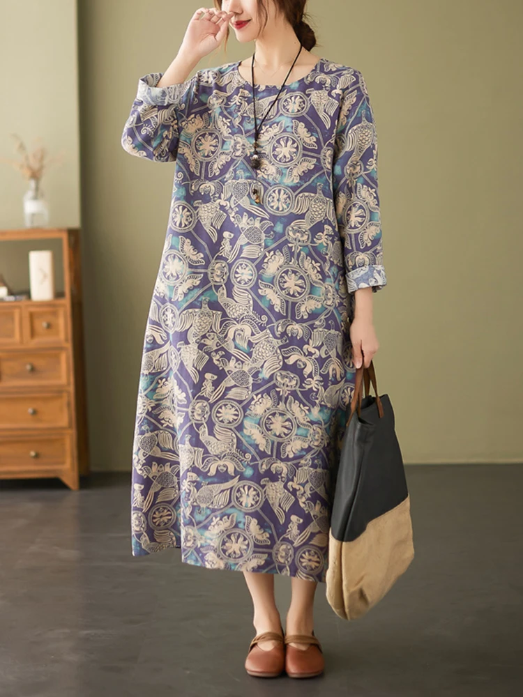 Женское винтажное платье с цветочным принтом длинное повседневное офисное из