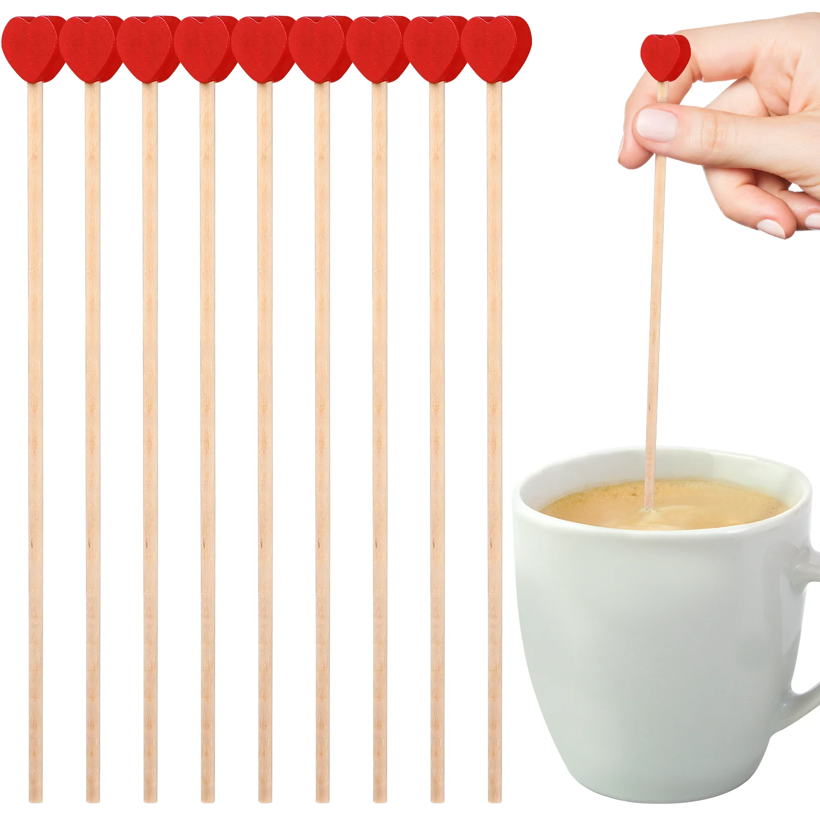 

100 Pcs Heart Swizzle Stick Wooden Whisk Honey Stir Sticks Coffee Stirrer Blender Stirrers Long