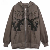 aesthetic long sleeve womens hoodies y2k angel female print sweatshirt vintage gothic grunge zip up streetwear autumn