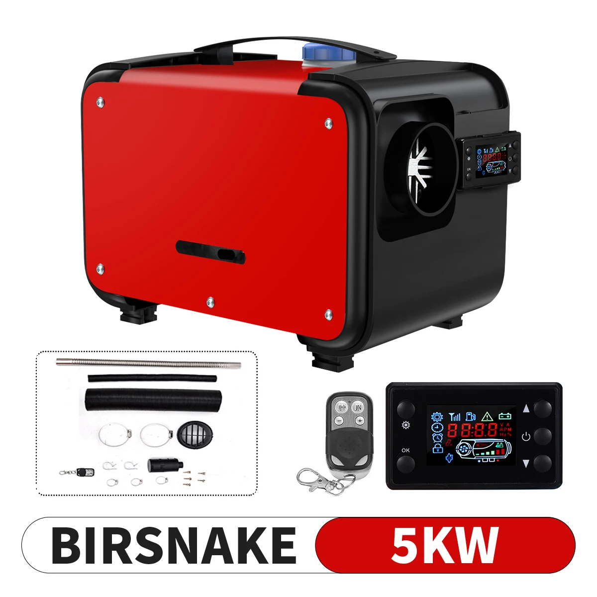 

BIRSNAKE 5KW Car Heater Integrated Diesel Air Heater 12V with Muffler Remote Control for Car Truck Boat RV Parking Diesel Heater