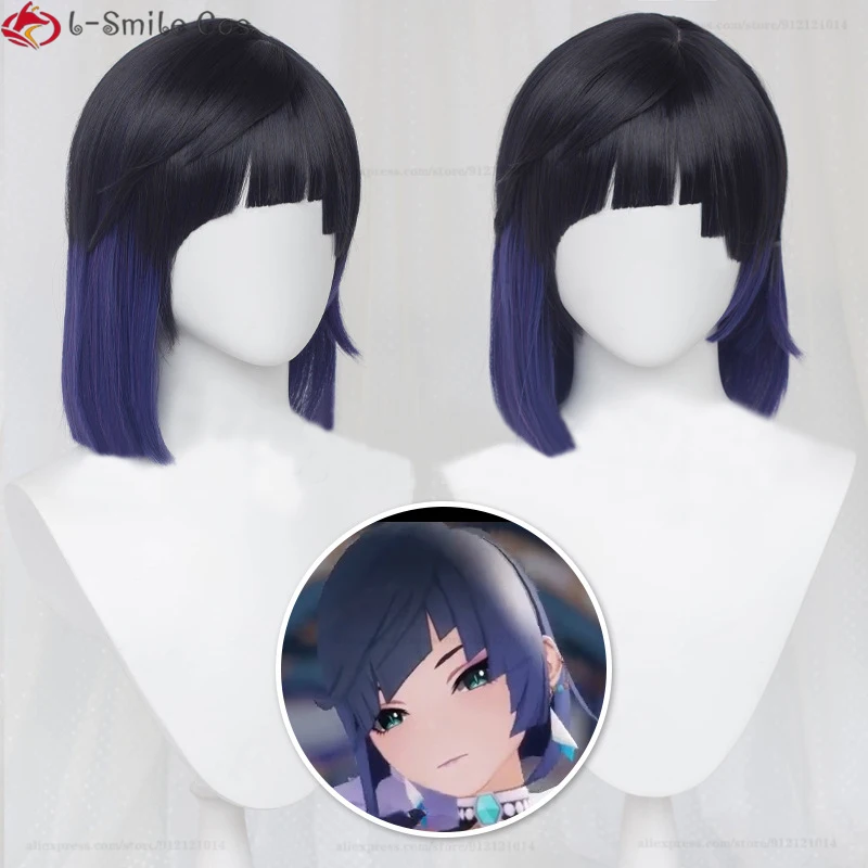 

Парик для косплея аниме Genshin Impact Yelan, термостойкие волосы из синтетических волос с коротким градиентом, с шапочкой