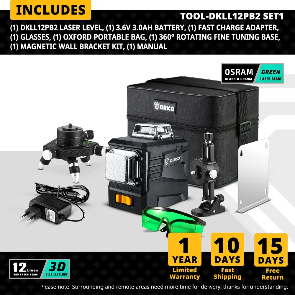 

Лазерный уровень DEKO DKLL12PB1 12 линий зеленый