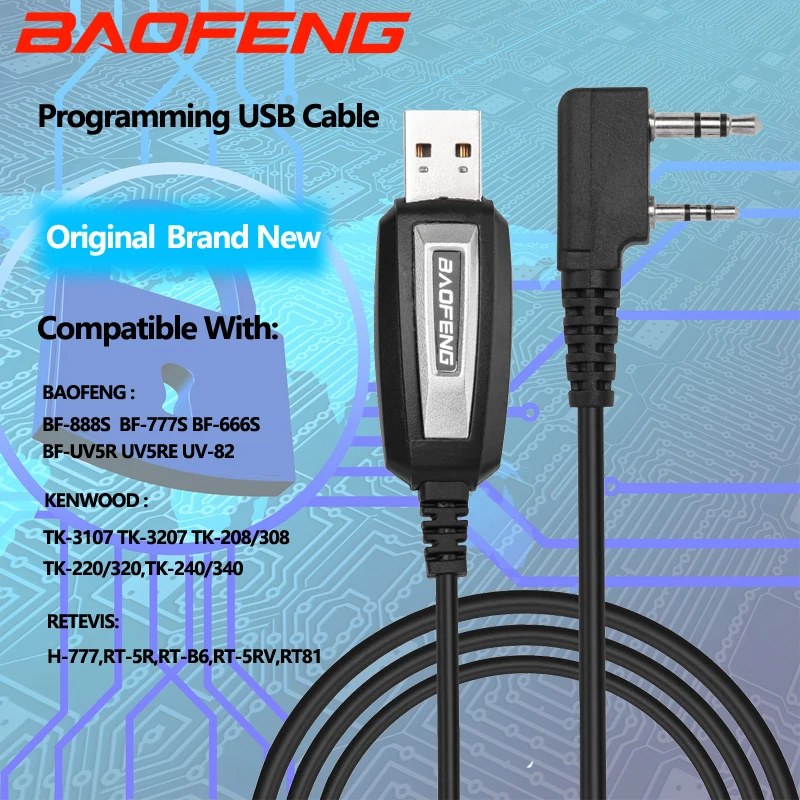 

Walkie Talkie Two-pin USB Programming Cable for Kenwood Baofeng UV-5R UV-82 RETEVIS H777 RT22 RT15 RT81 for Win XP/7/8 System