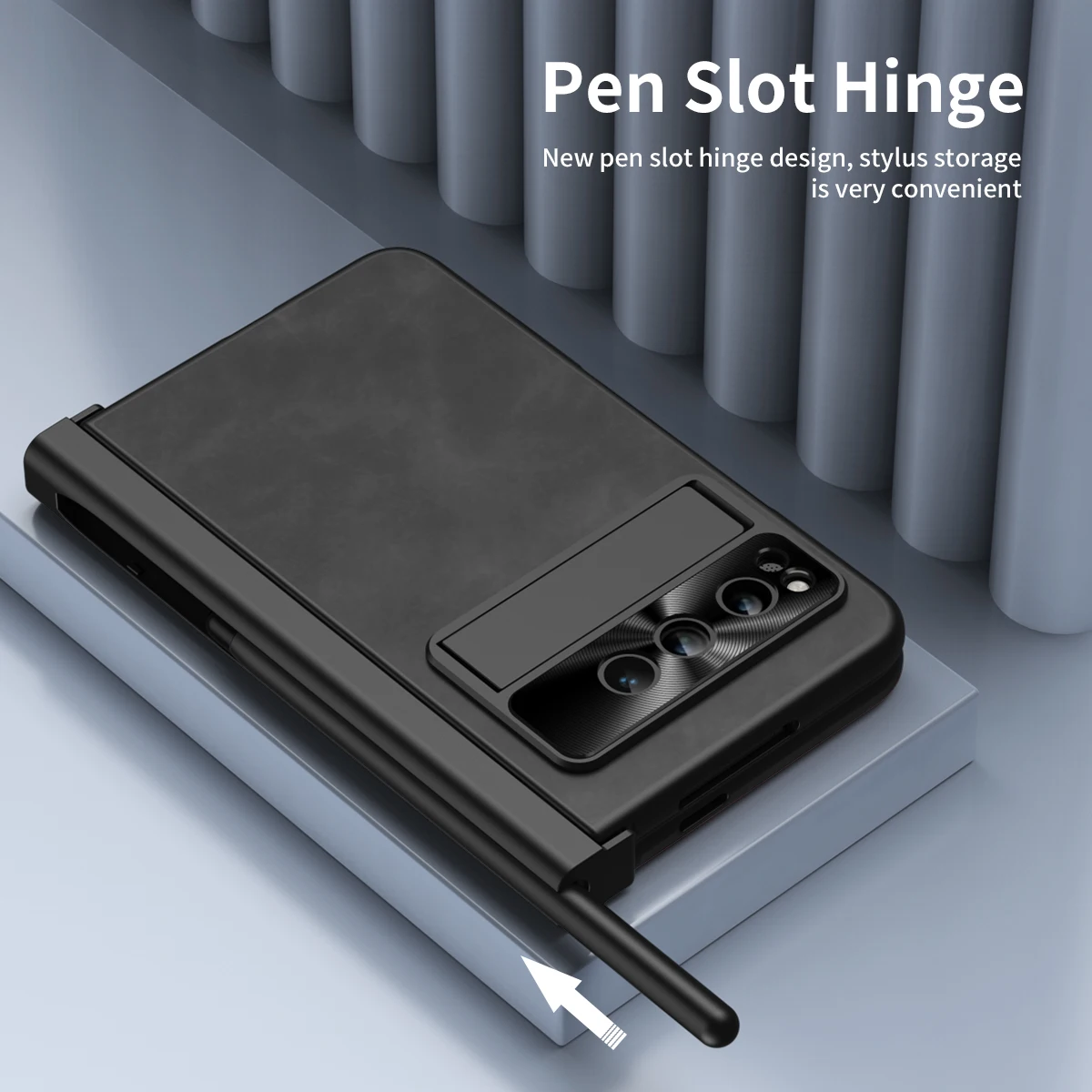 Magnetic Hinge Case For Google Pixel Fold Leather Full Protector Kickstand Cover For Pixel Fold with Pen Holder