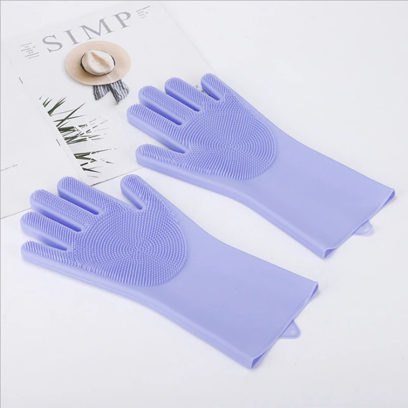 

1pair Silicone Dishwashing Gloves Household Scrubber Kitchen Cleaning Tool 5 Colors