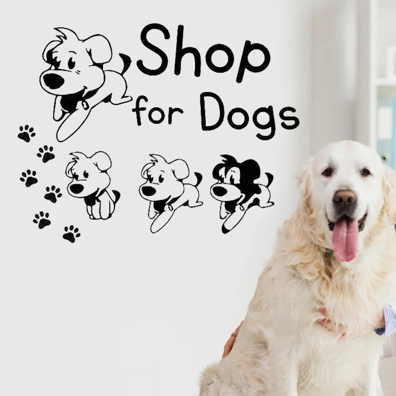 

Pets Shop Wall Sticker Pets Grooming Vinyl Decal Cute Puppy Art Mural Animals Stickers Dog Paws Wallpaper Pet Salon Decoration