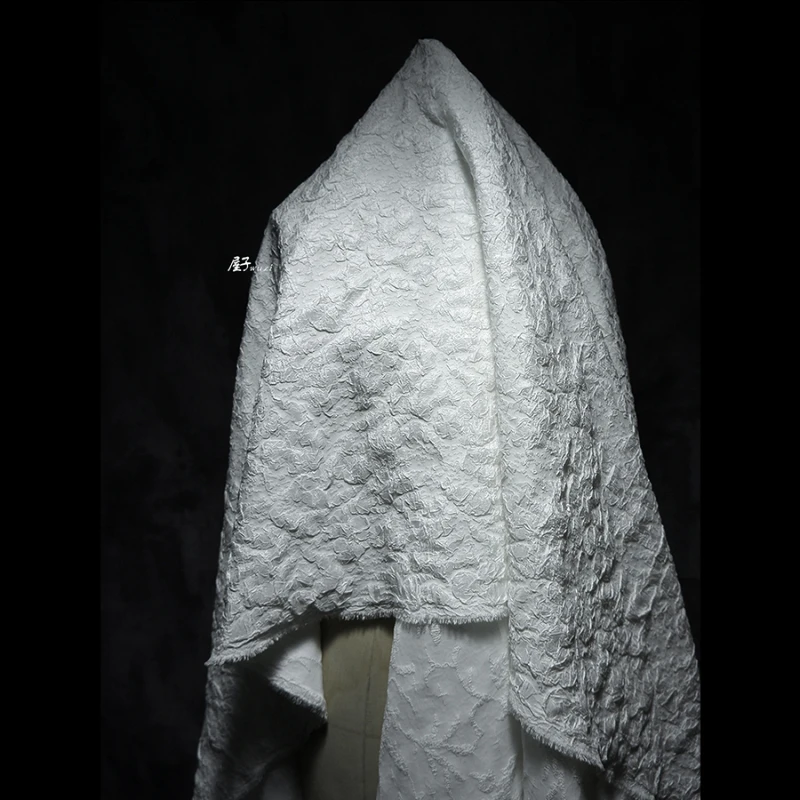

White Jacquard Fabric Creative Clothing Designer Pleated Texture Cloth Apparel Diy Sewing Pure Polyester Material