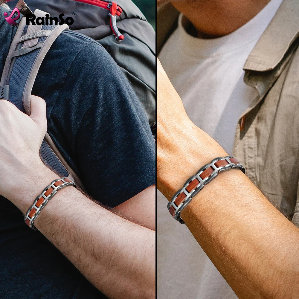 Rainso Stainless Steel Bangle Bracelet Homme For Wooden  Man Bracelet Healthy Care Magnetic Bracelet Viking Gifts  For Male
