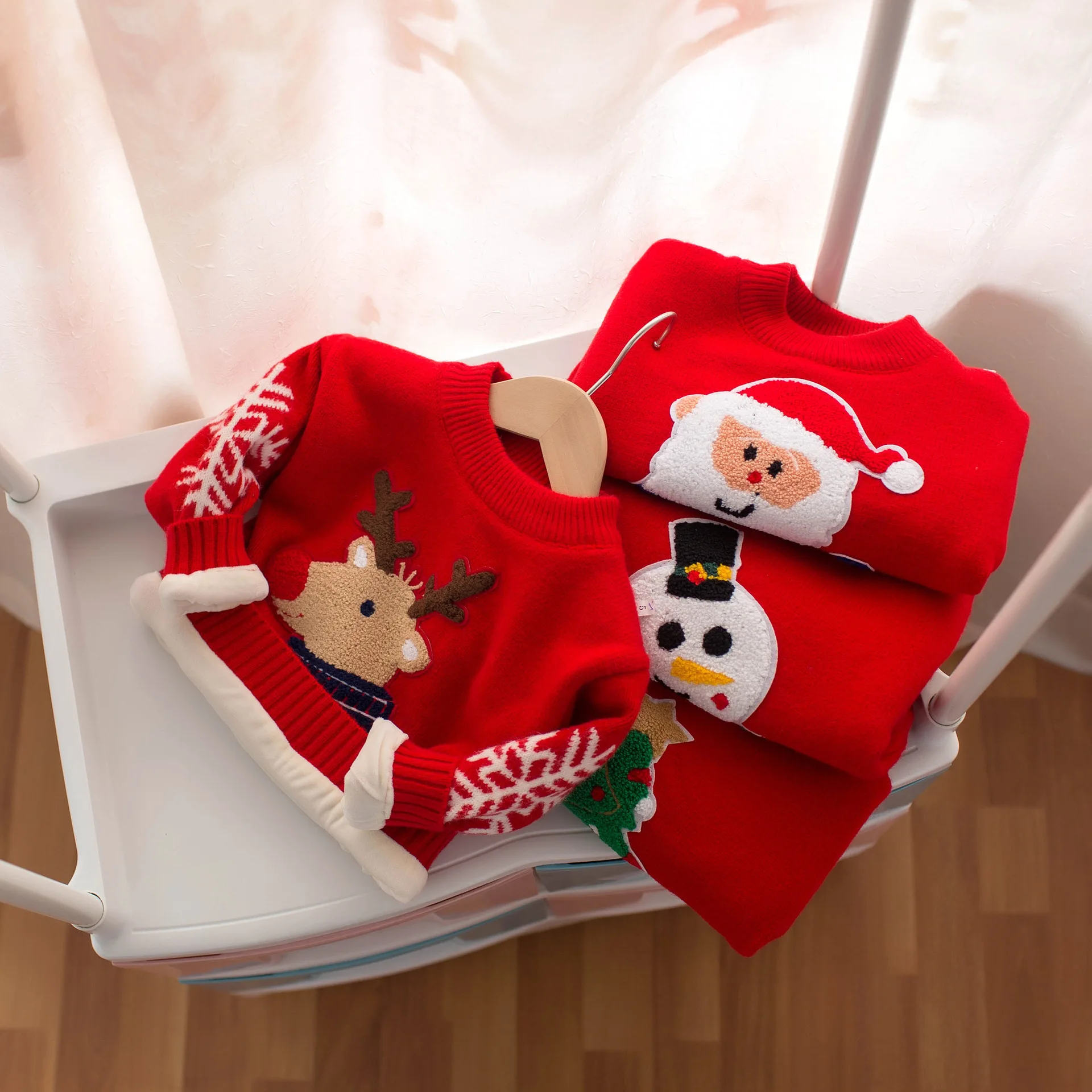 

Children Sweater Fleece Thickened Sweater Autumn Winter Baby Boy Girl Sweater Santa Cartoon Plus Velvet Warm Girl New Year