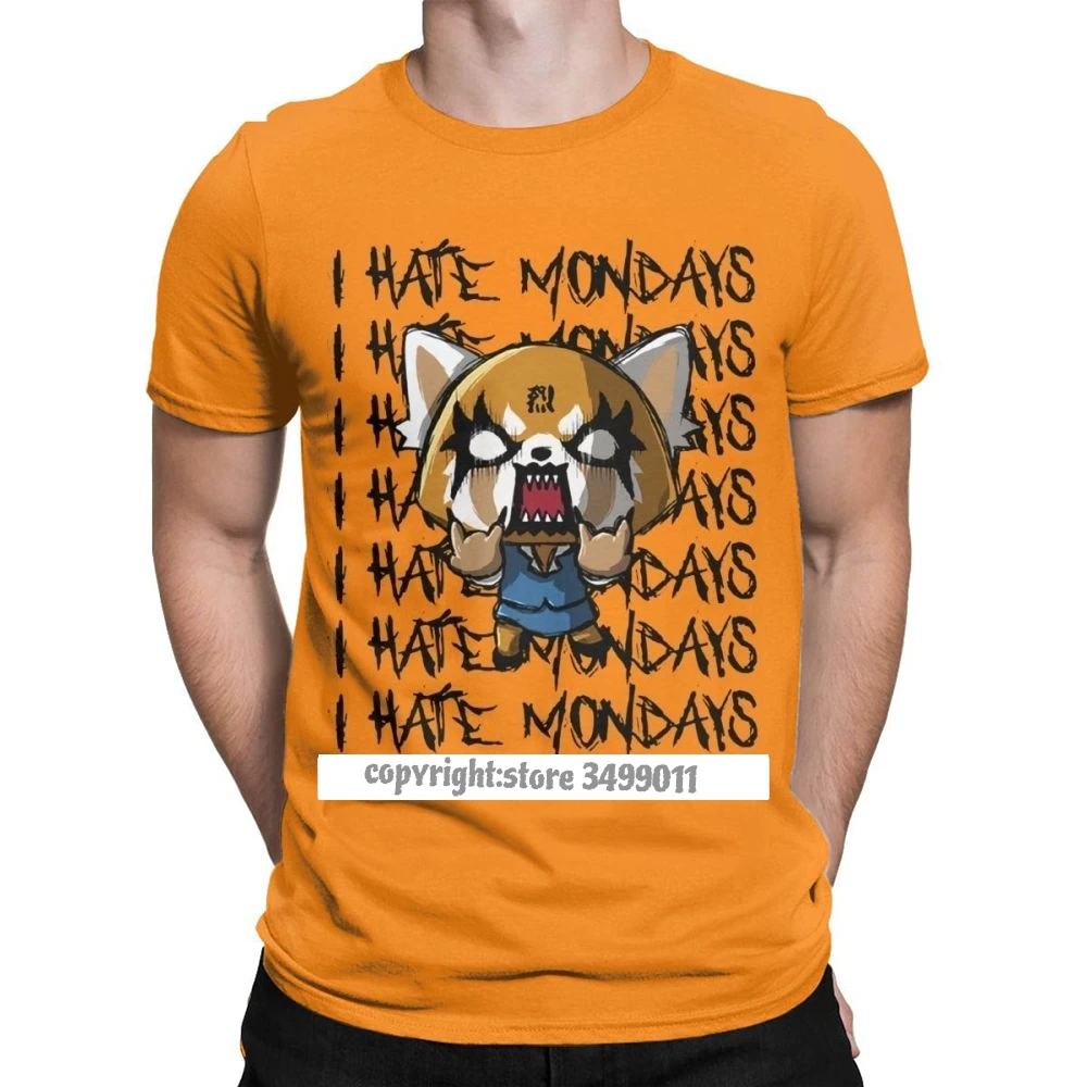 

Men Aggretsuko Aggressive Retsuko I Hate Monday T Shirts Premium Cotton Funny Camisas Happy New Year Tshirts Printing T Shirts