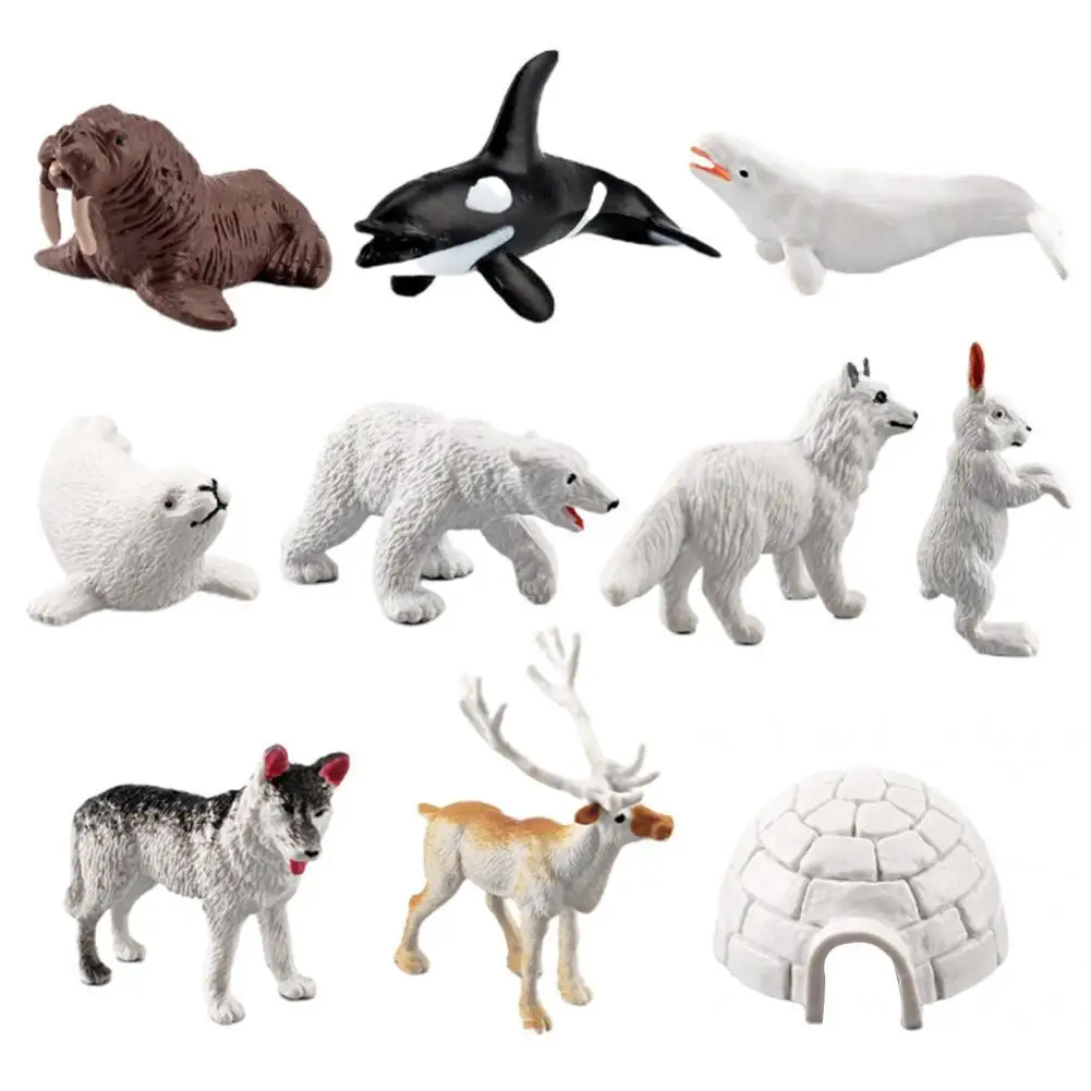 

10Pcs Unique Animal Model Easy to Store Anti-deformed Animal Model Ornament Mini Arctic Winter Animals Model