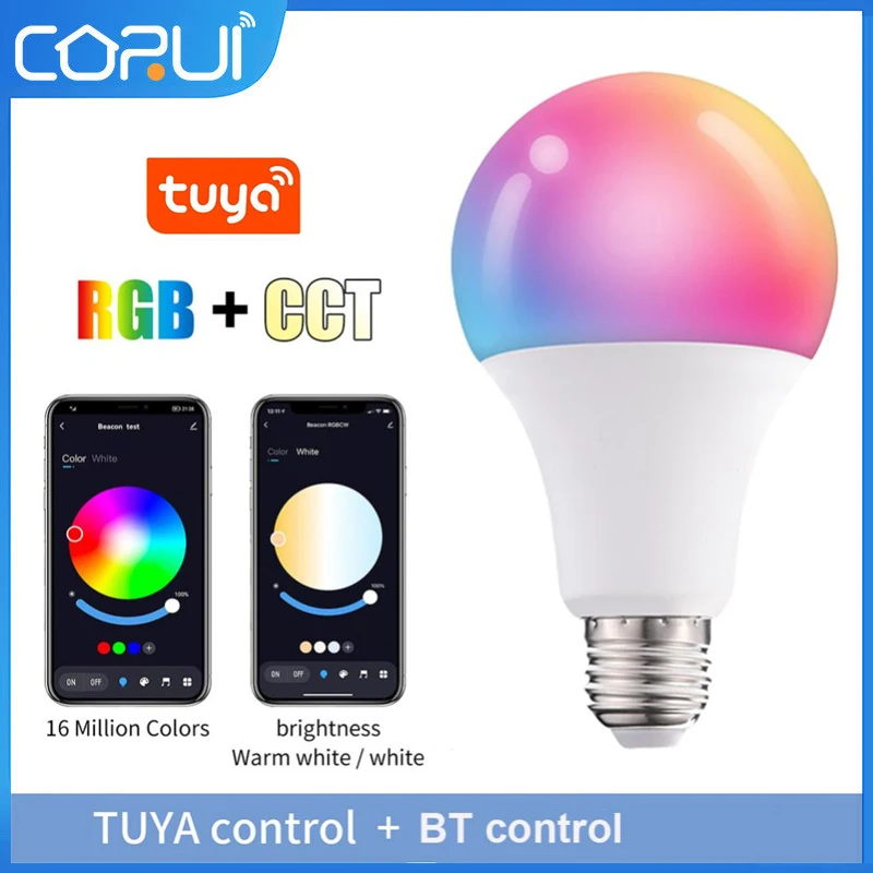 

CoRui Tuya Smart LED Bulb Light 10W Bluetooth-compatible E27 RGBW Led Lamp Color Changing Lampada RGB+CCT Decor Home AC85-265V