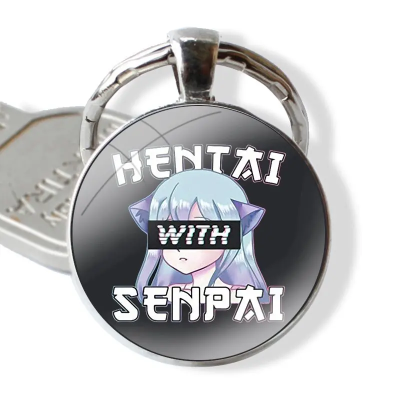 Хентай с девушкой Сенпай брелок ручной работы стеклянный кабошоном держатель