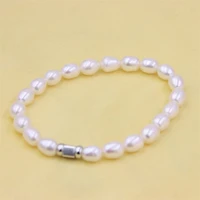 zfsilver fashion fit charm silver square elastic rope natural white freshwater rice pearl bracelets for women fine jewelry gifts