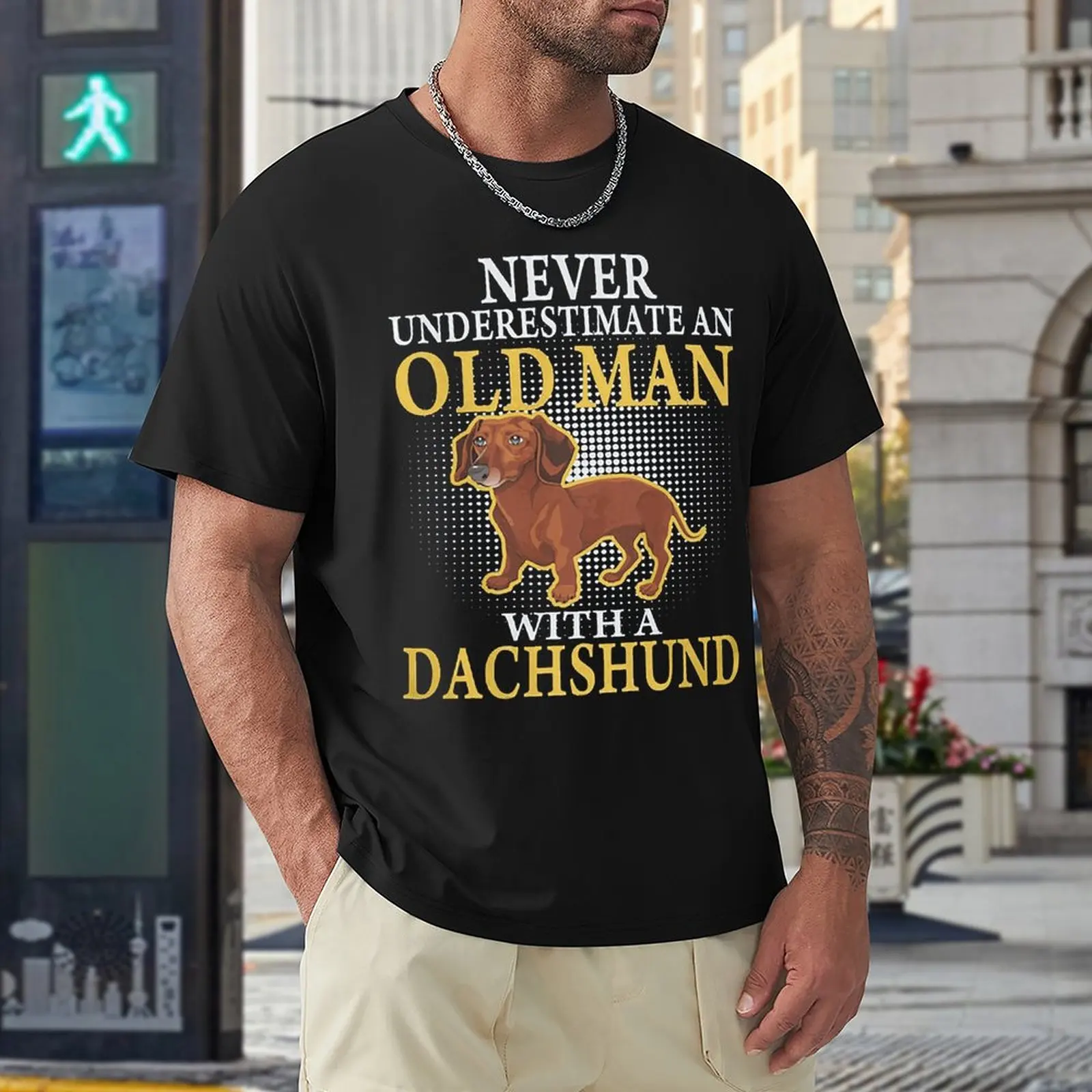 

OLD MAN WITH A DACHSHUND T Shirts Men Shirt Fashion Clothes Graphics Sweatshirt 100% Cotton TShirts Tee Top