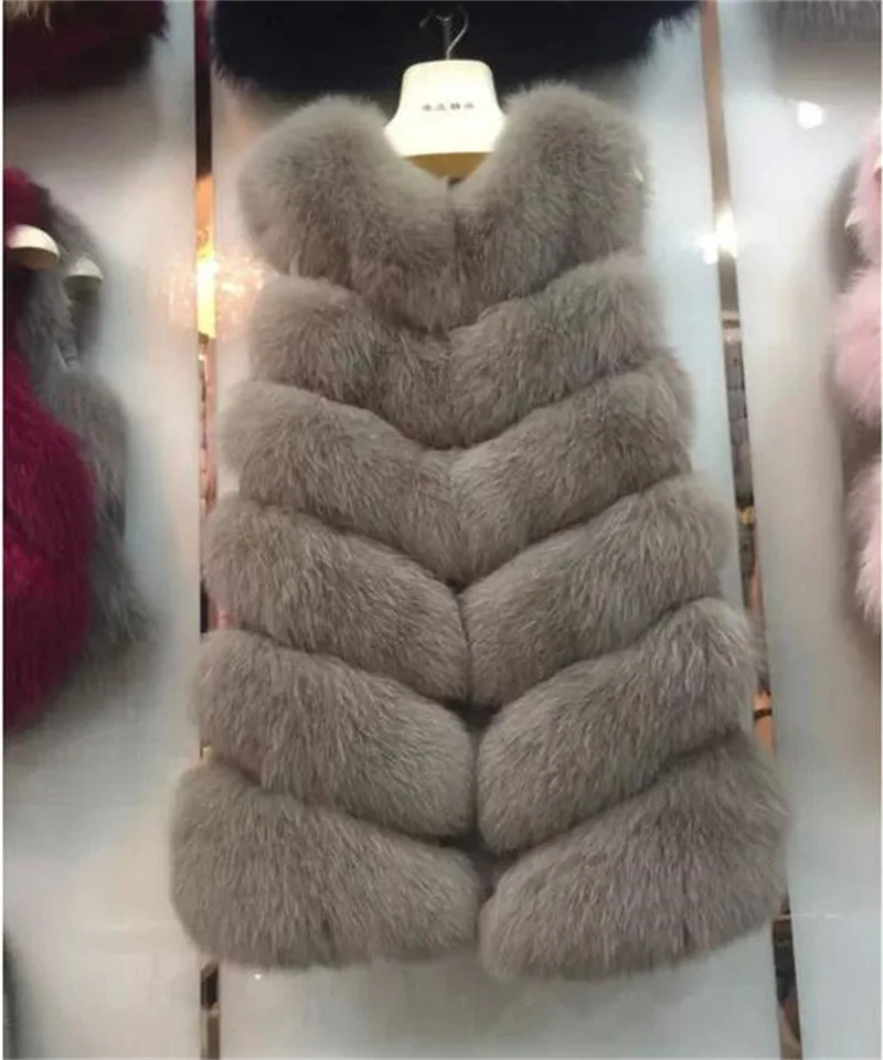 Import Finnish Whole Skin Fox Fur Vest Long Waistcoat Stripes Design Women Sleeveless Coat Winter