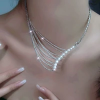 fashion pearl choker clavicle chain necklace for women girls rhinestone tassel pendant statement wedding party female gifts