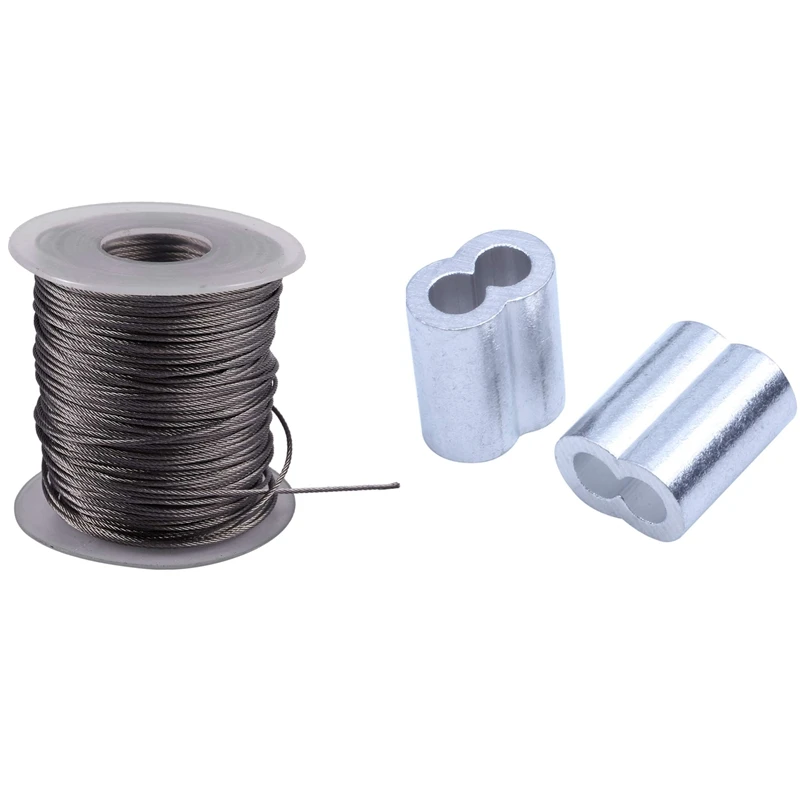 

Hoisting Lifting 7X7 1Mm Dia Stainless Steel Flexible Wire Rope 177Ft With 50-Pack Aluminum Crimping Loop Sleeve