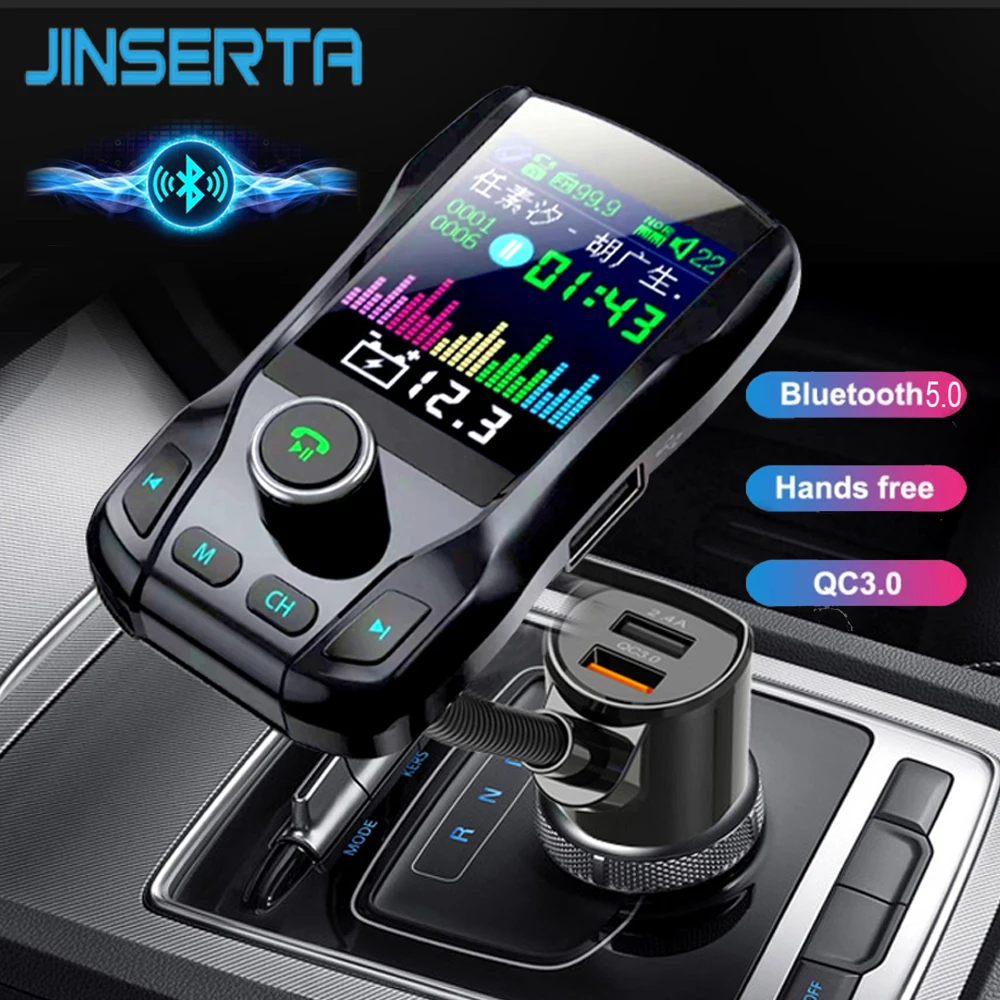 

JINSERTA 1.8 Inch Colour Screen Car MP3 Music Player Bluetooth 5.0 Receiver FM Transmitter Aux Output 2 USB Charger for Phone