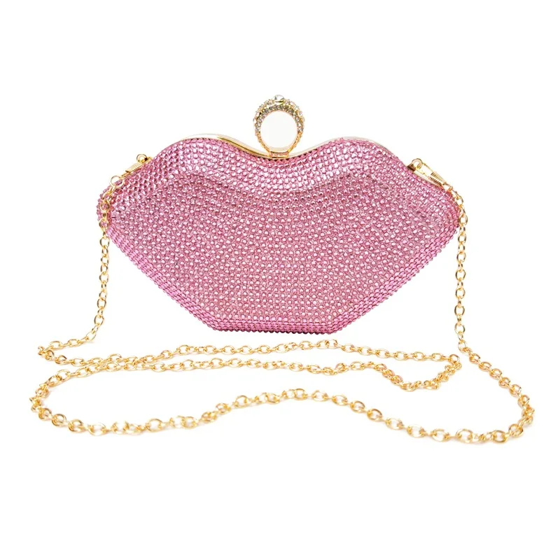 

DG PEAFLOW Wedding Bridal Rhinestone Box Handbags Party Dinner Diamond Purse Navy Pink Lips Women Crystal Clutch Evening Bags