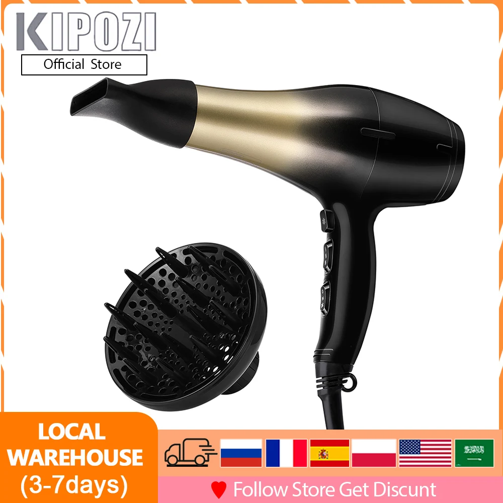 KIPOZI Professional Hair Dryer 1875W Blow dryer Negative-Ion Hair Care Fast Dry KP-8233 3-Mode Hot Cold US/UK/EU Plug Styling