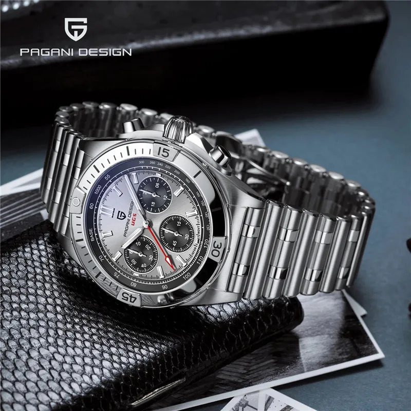 

NEW PAGANI DESIGN Men's Watches Chronograph Luxury Quartz Watch Gold Japan VK63 Sapphire Glass Sport Waterproof 100M Male Clock