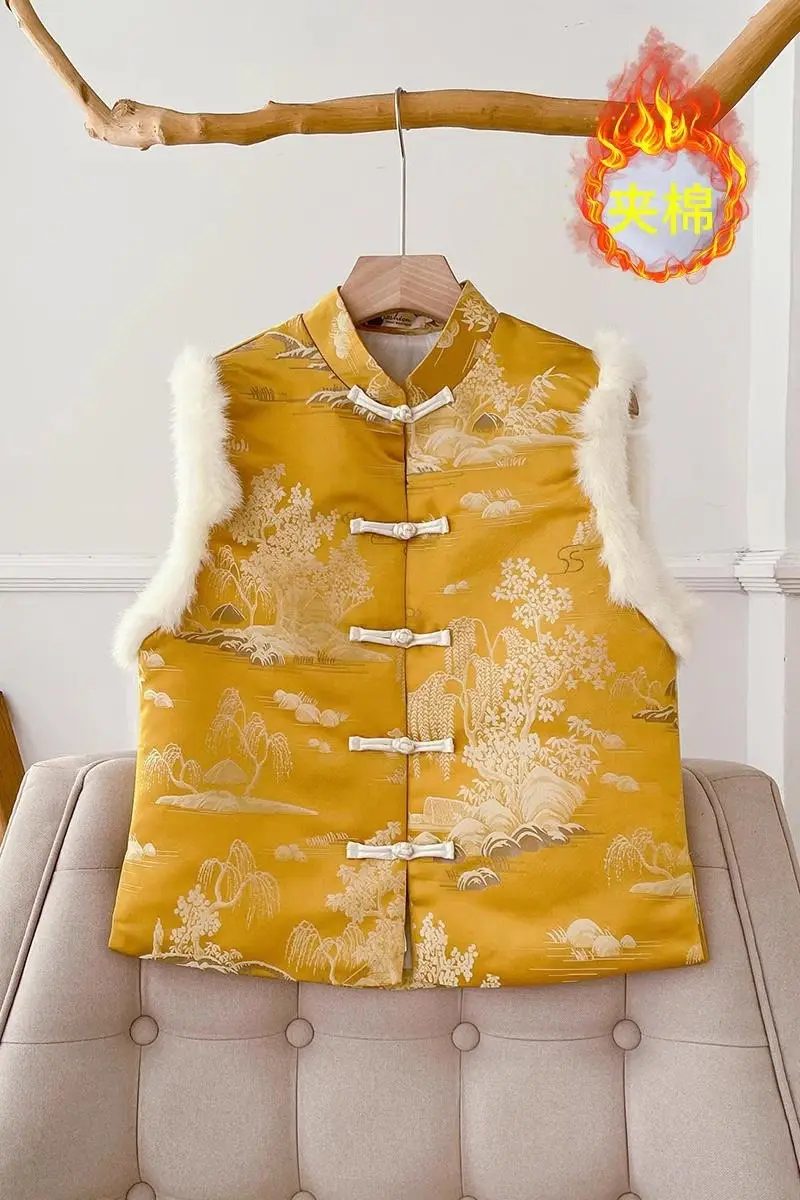 Новинка жилет из меха кролика в китайском стиле Женская Высококачественная