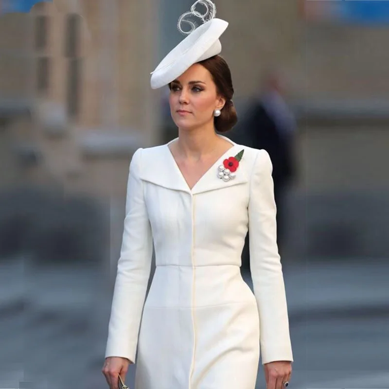 New Spring Fashion Kate Middleton Princess White Women Midi Dress Solid Turn-Down Collar A-Line Dresses For Woman Size 5XL