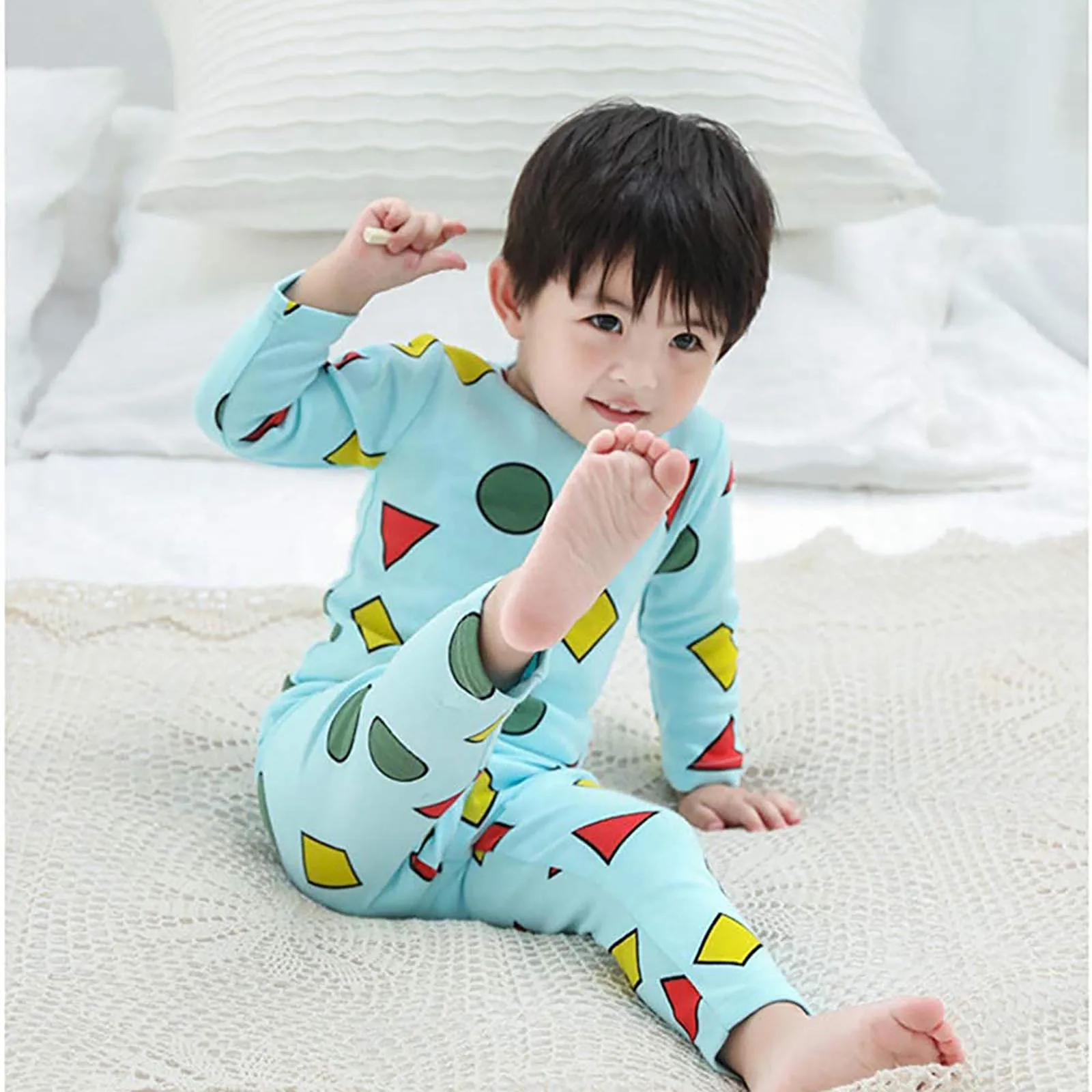 Детские рождественские пижамные комплекты для мальчиков топы одежда сна с