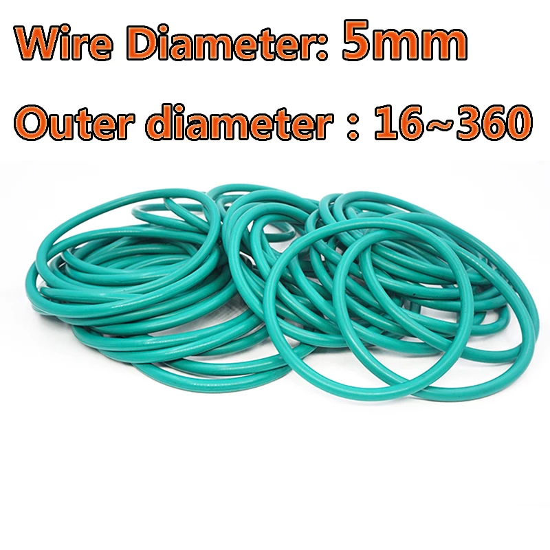 

FKM Fluororubber O-Ring Sealing Ring CS 5mm Wire Diameter 5mm OD 13mm-400mm Green Seal Gasket Ringcorrosion Resistant Heat 5Pcs