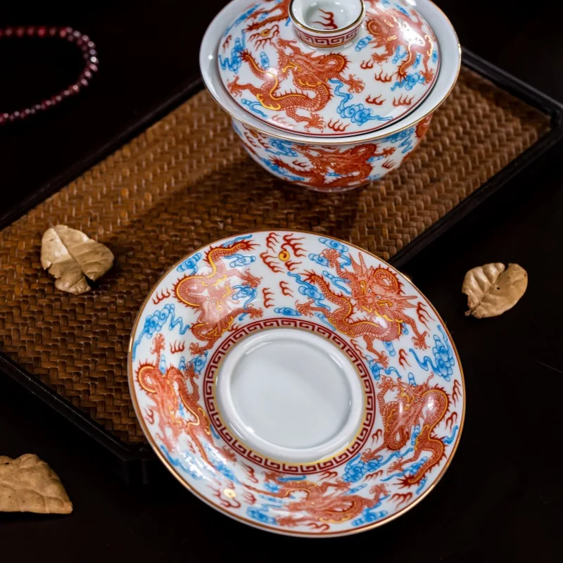 Цзиндэчжэнь высококачественный квасень красный Sancai Gaiwan чайная чашка бытовой