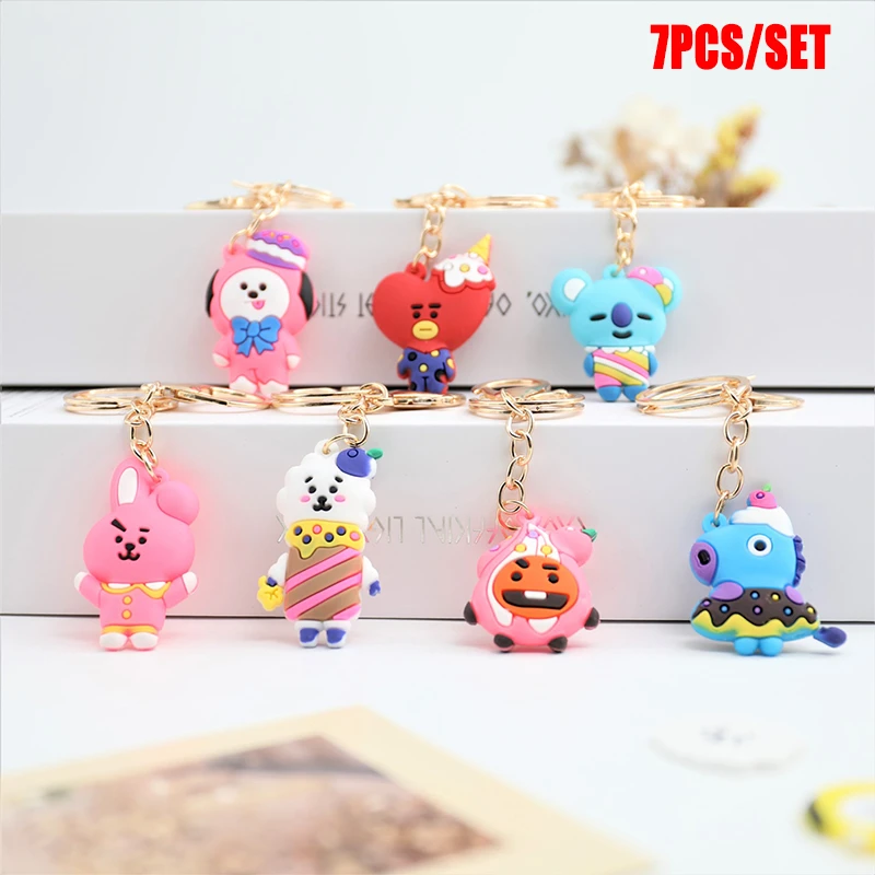 

7Pcs BTS Bangtan Boys Keychain Epoxy Buckle Three-Dimensional Cartoon Accessories Pendant Mobile Phone Bag Daily Wear Ornaments