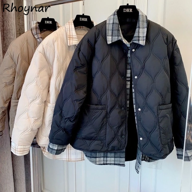 

Baggy Parkas Women S-3XL Fake 2 Pieces Patchwork Vintage Loose Classic Fashion Daily Female Winter Cozy Design New Arrival Ins