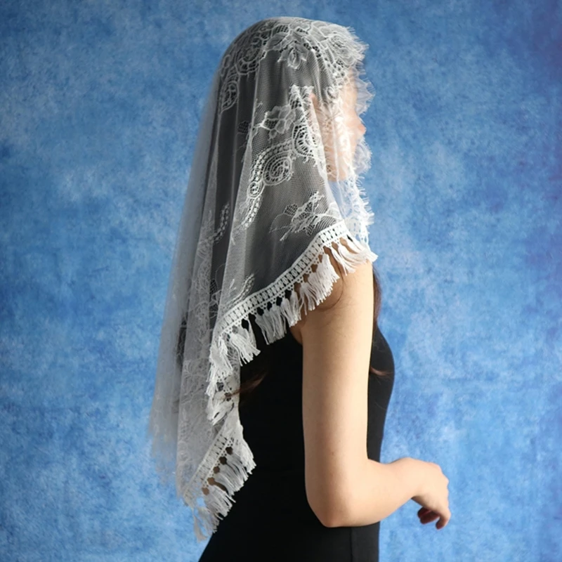 Женская шаль-мантилья свадебный церковный шарф с кружевной отделкой мягкий