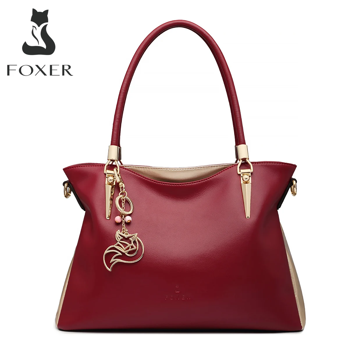 FOXER Women Split Leather Handbags Large Capacity Crossbody Shoulder Bags Female Fashion Purse Lady Elegant Totes Top Handle Bag
