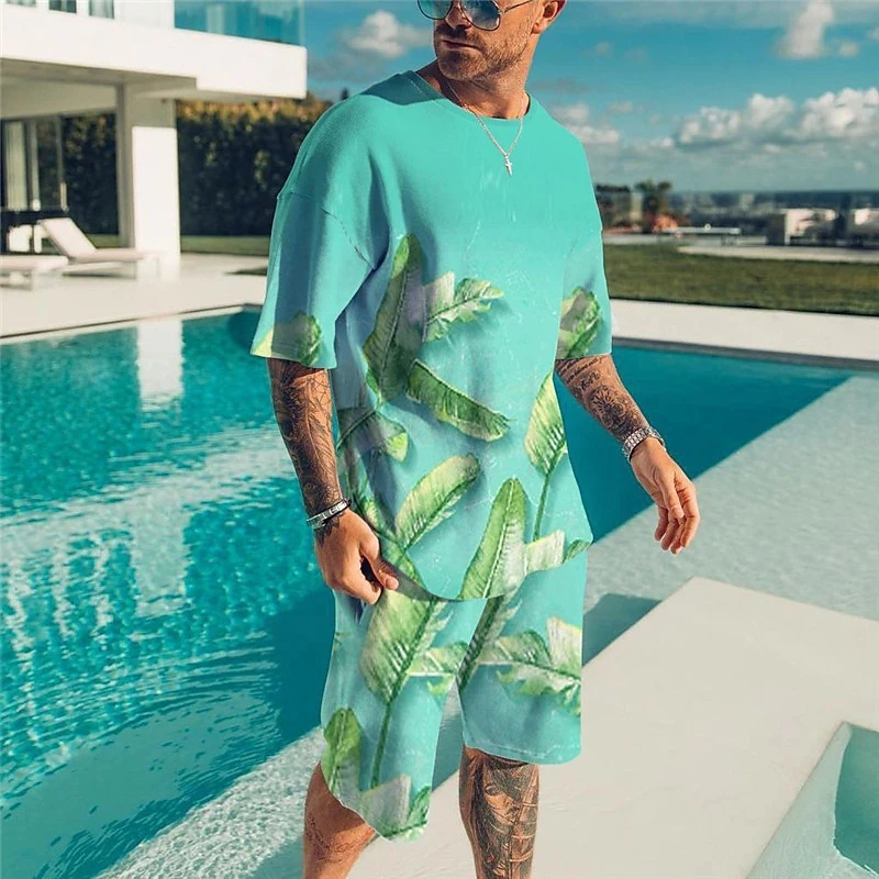 3D Printed Clothes for MenT-shirt Suits Plus Size Beach Style Designer Graphic Round aNeck Ropa Short Sleeve 2 Pieces Summer