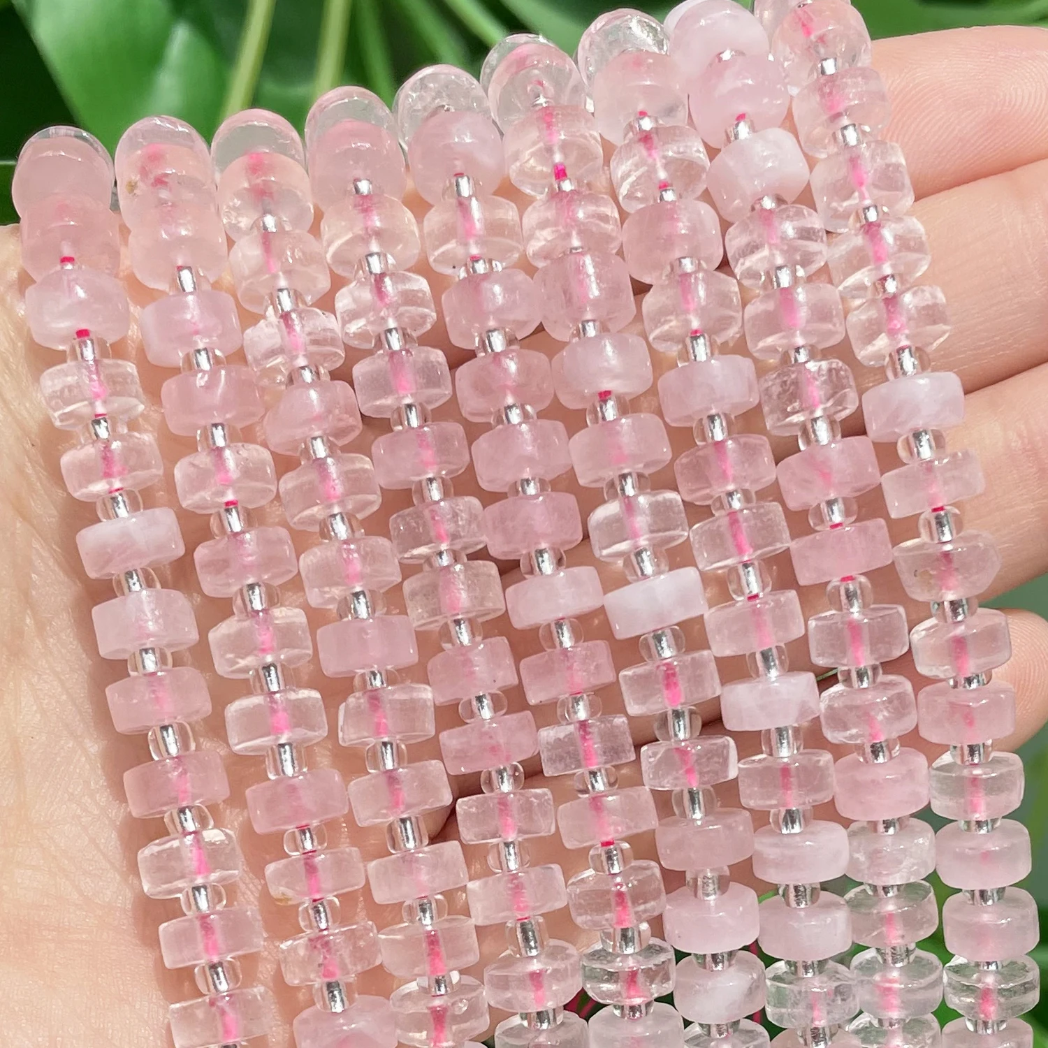 

Natural Stone Pink Quartz Rondelle Wheel Round Loose Spacer Beads for Needlework Jewelry Making DIY Charms Bracelet Accessories