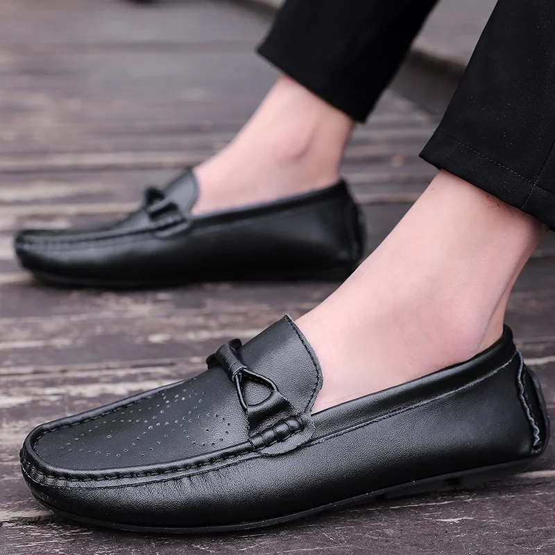 

Loafers Mens Breathable Genuine Leather Men Shoes Italian Designer Casual Driving Boat Shoes Slip On Men Flats Brand Male Flats