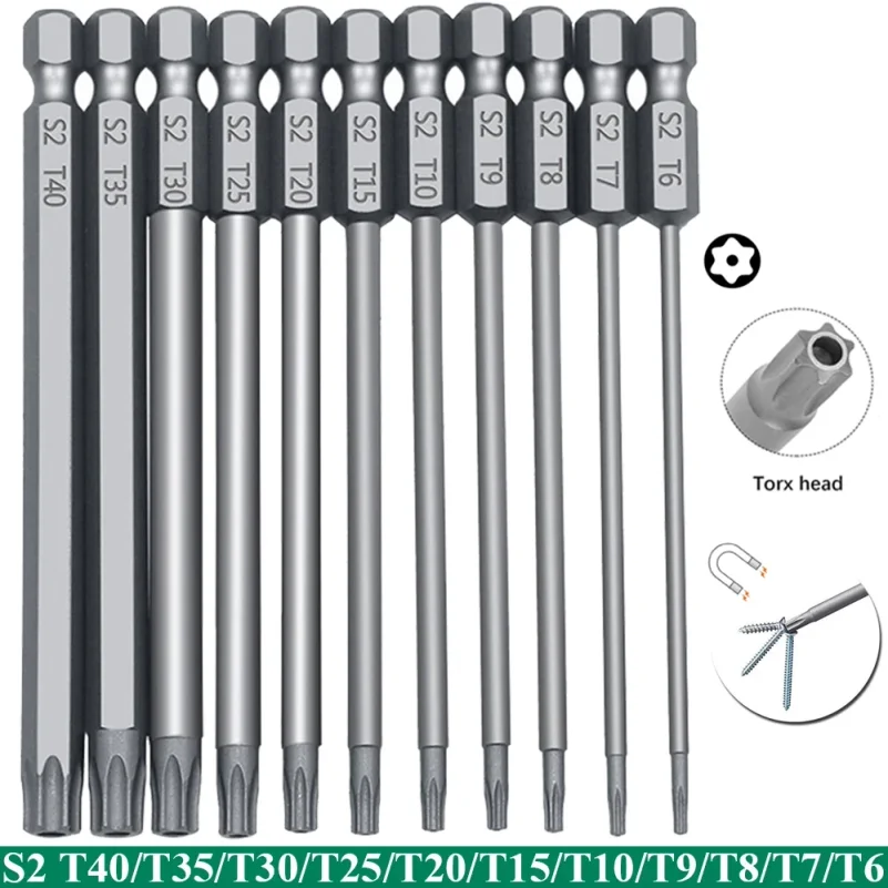 Фото Набор магнитных бит Torx Security T6-T40 (11 шт.) из стали S2 для шуруповертов Shark, 50/100 мм, инструменты для отверток №1