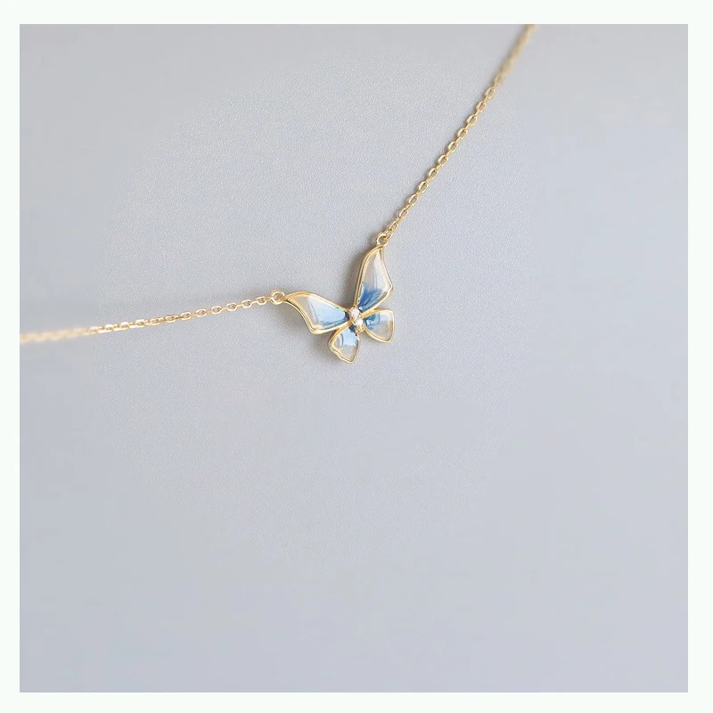 

New Hot Sale Gold Color Blue Dream Butterfly Pendant Fashion Women's Necklace Bracelet Jewelry Gift Free Shipping XL231