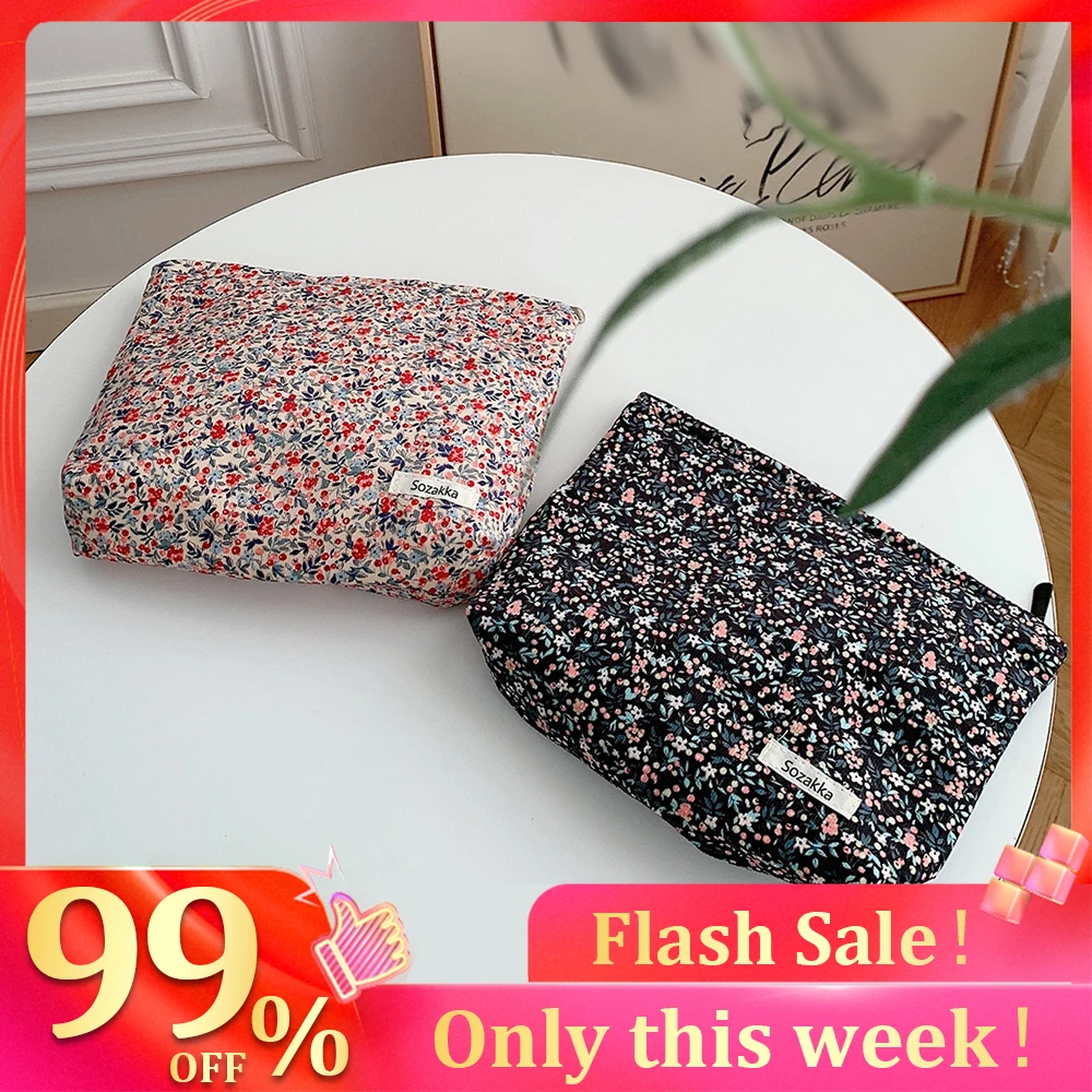 

Цветочный чехол для макияжа, винтажный вельветовый чехол для туалетных принадлежностей, повседневная портативная мягкая многофункциональ...