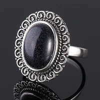 10x14mm blue sandstone rings womens silver jewelry ring vintage gemstone ring anniversary party gifts for women