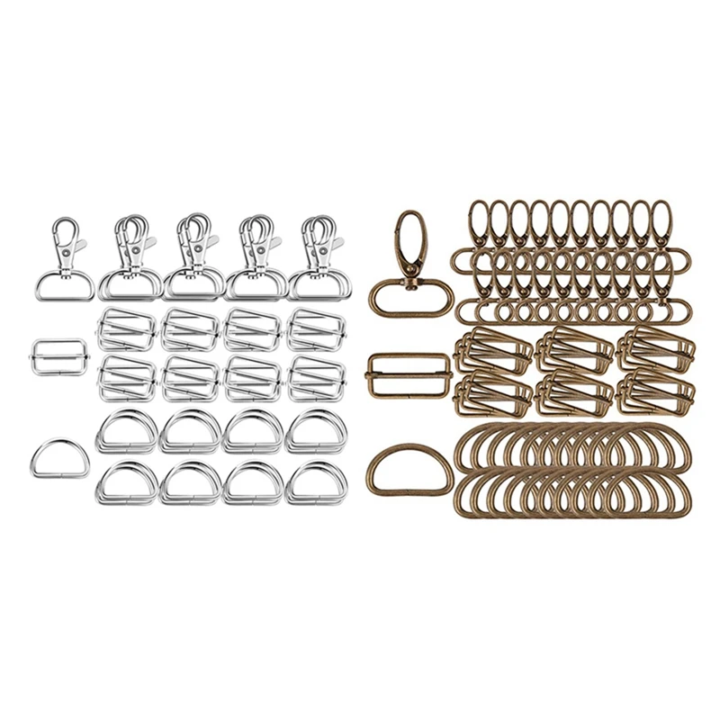 

2 набора 32 мм металлические D-образные кольца для прищепок поворотные крючки три-скользящие пряжки для сумок фурнитура-серебристый и бронзо...