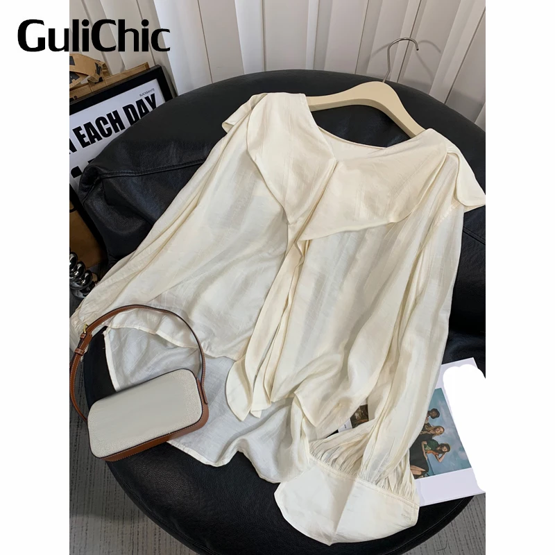 

9,22 GuliChic Женская лента элегантная свободная с длинным рукавом и оборками