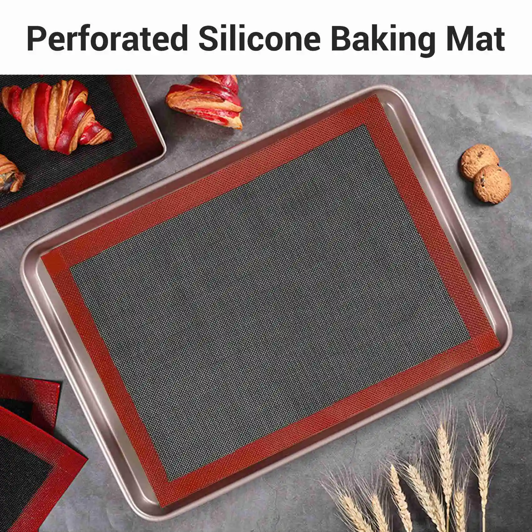 

Перфорированный силиконовый коврик для выпечки, антипригарный противень для печенья, хлеба, макаруна, печенья, кухонные принадлежности