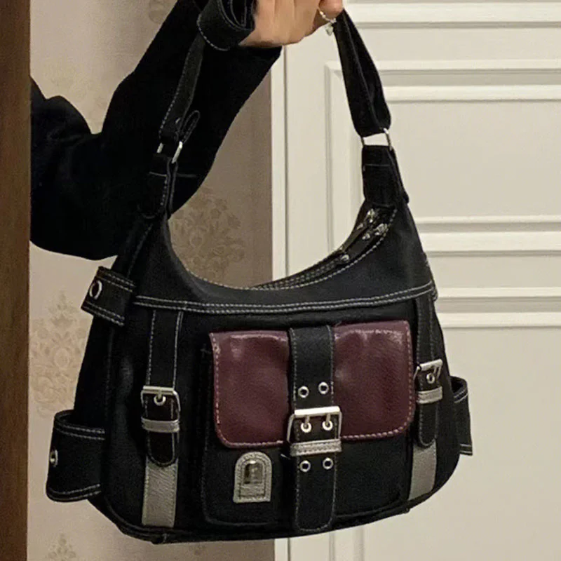 

Patchwork Shoulder Bags For Women Soft Pu Leather Crossbody Bag Daily Shopping Messenger Bag Street Cool Gilrs Armpit Bag Purses