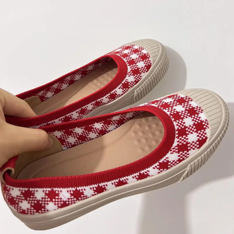 Womens Stretch Knitted Mixed Color Moccasins Breathable Cozy Work Shoes Brief Slip-on Fashion Ladies Flats Light Driving Loafers