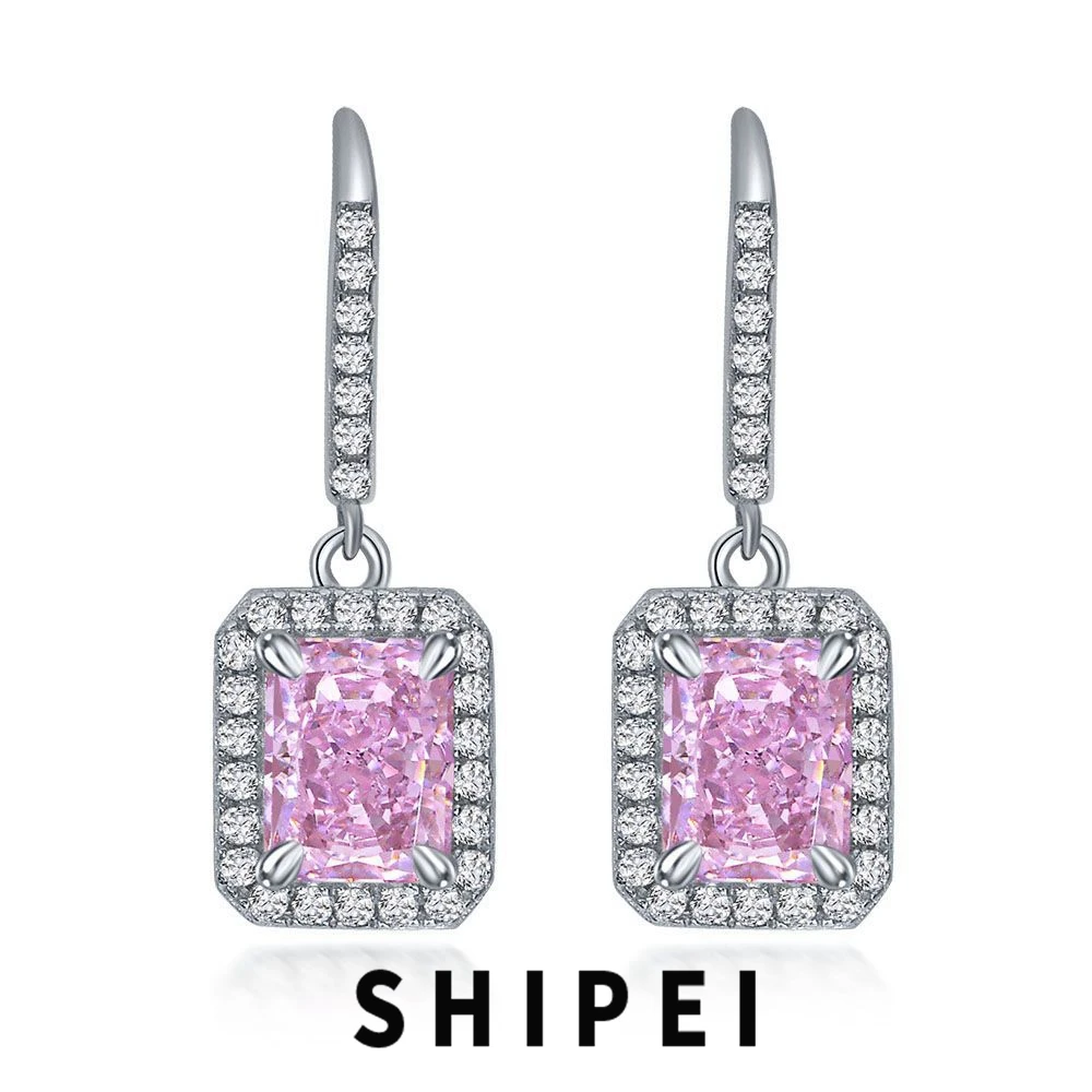 

SHIPEI 925 Sterling Silver Crushed Ice Cut 1.5CT Pink Sapphire Citrine Gemstone Dangle Earrings Wedding Fine Jewelry for Women