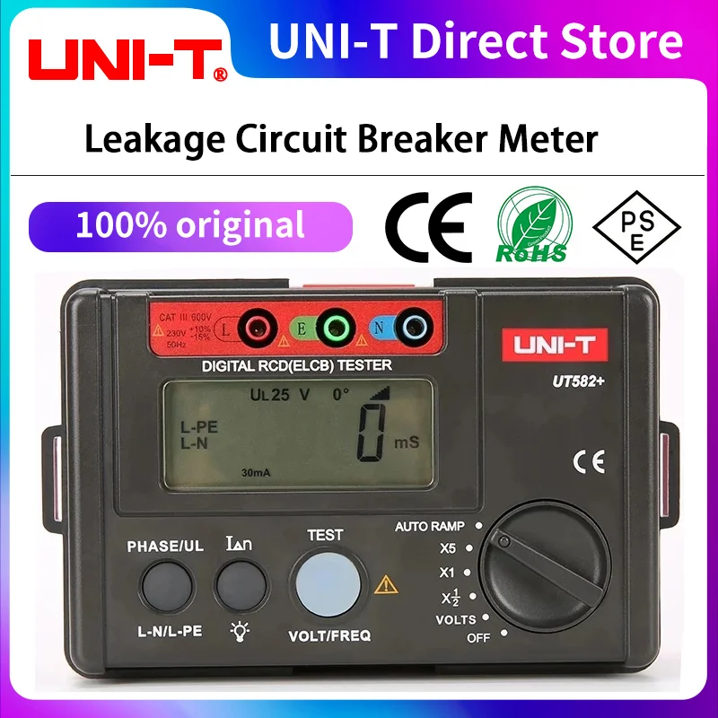 

UNI-T UT582+ Digital RCD (ELCB) Tester AUTO RAMP Leakage Circuit Breaker Meter with Mis-Operation Buzzer